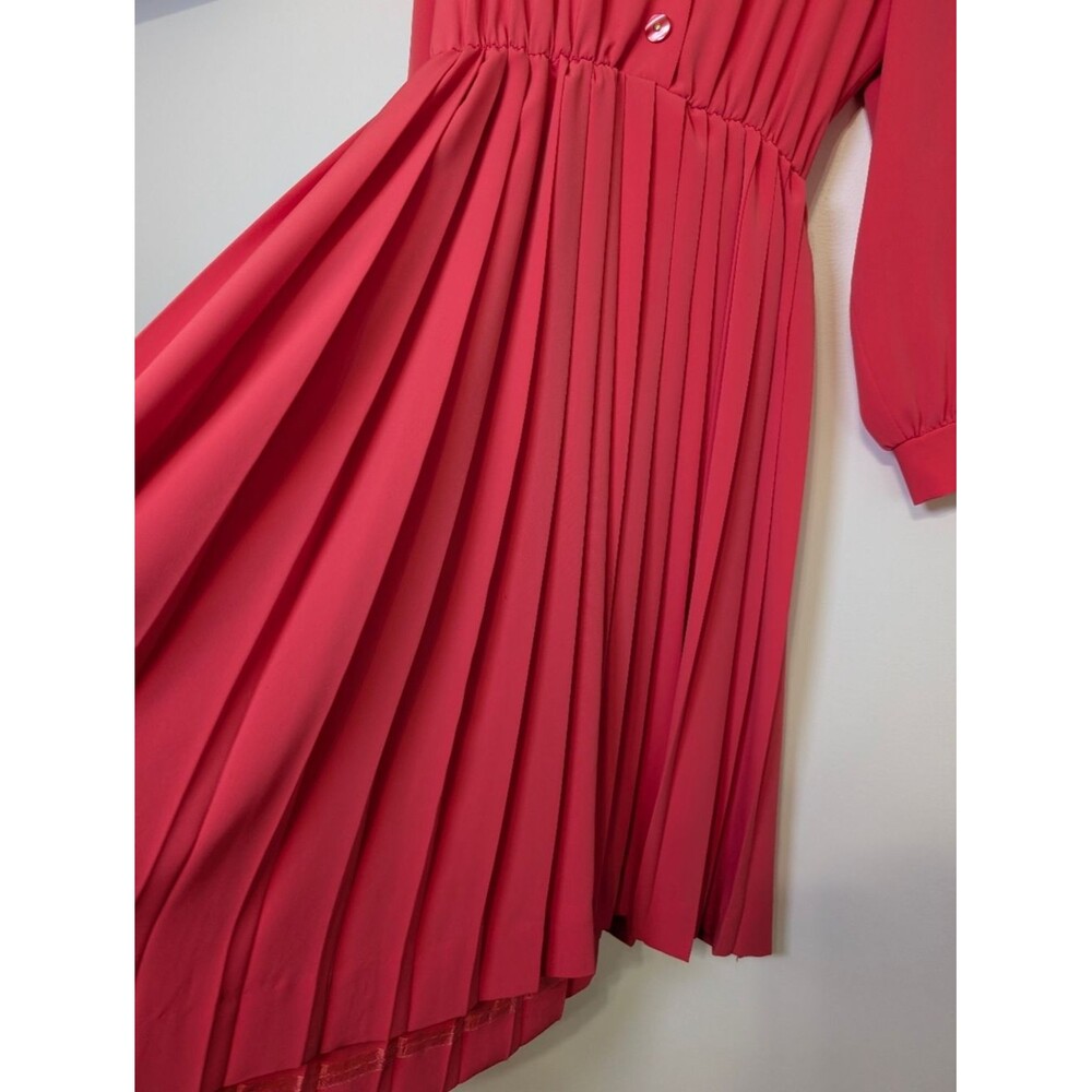 Vintage 90s Henry Lee Coral Pleated Dress Petite 8P Classic Elegant Romantic Aca - Picture 7 of 8